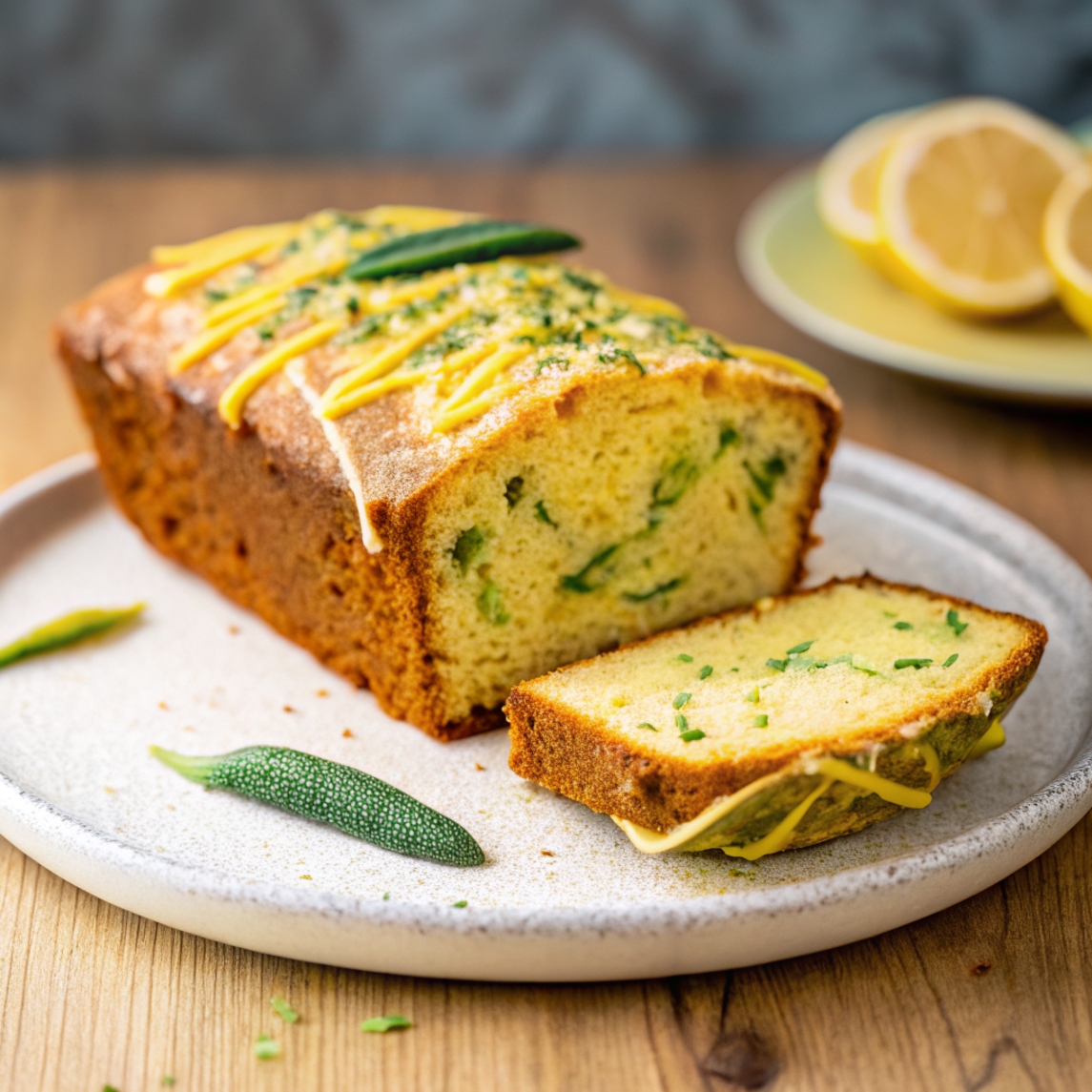Lemon zucchini bread displayed on a plate.