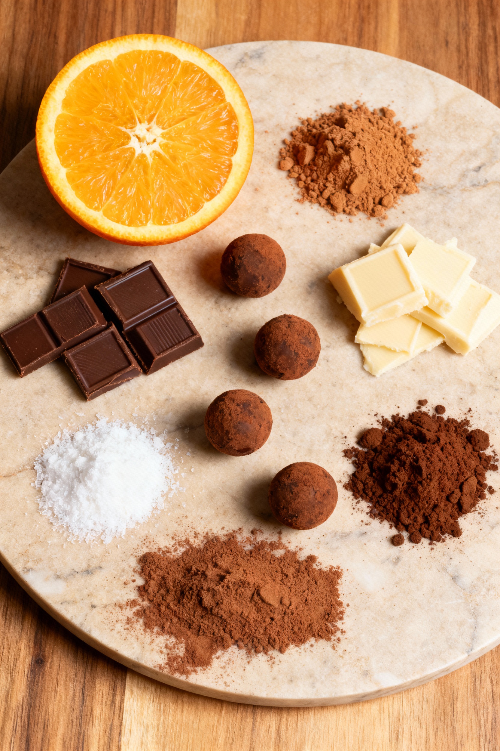Key ingredients for Orange Chocolate Christmas Truffles recipe Orange Chocolate Christmas Truffles ingredients
