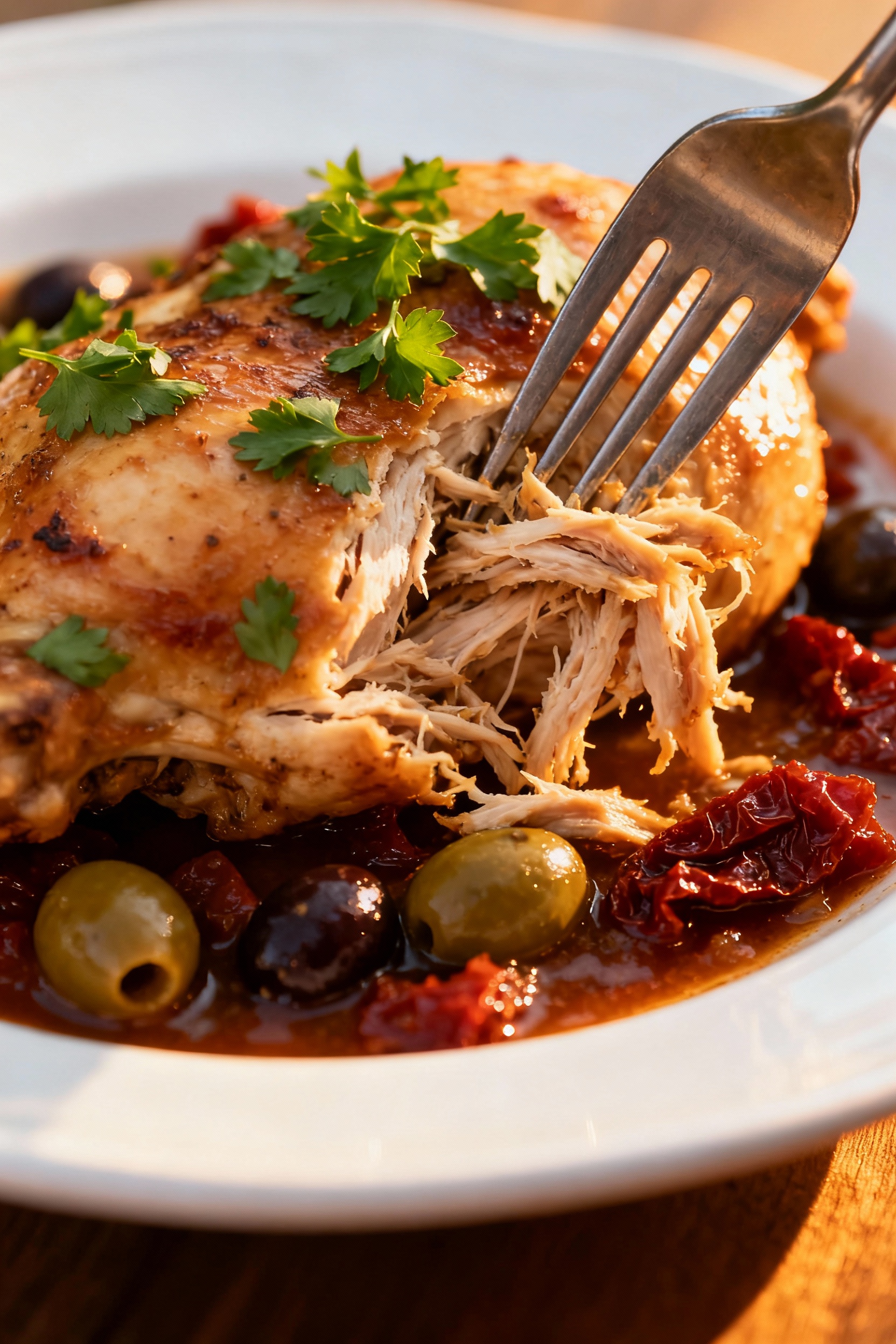 Slow Cooker Mediterranean Chicken (With olives and tomatoes) - Serving