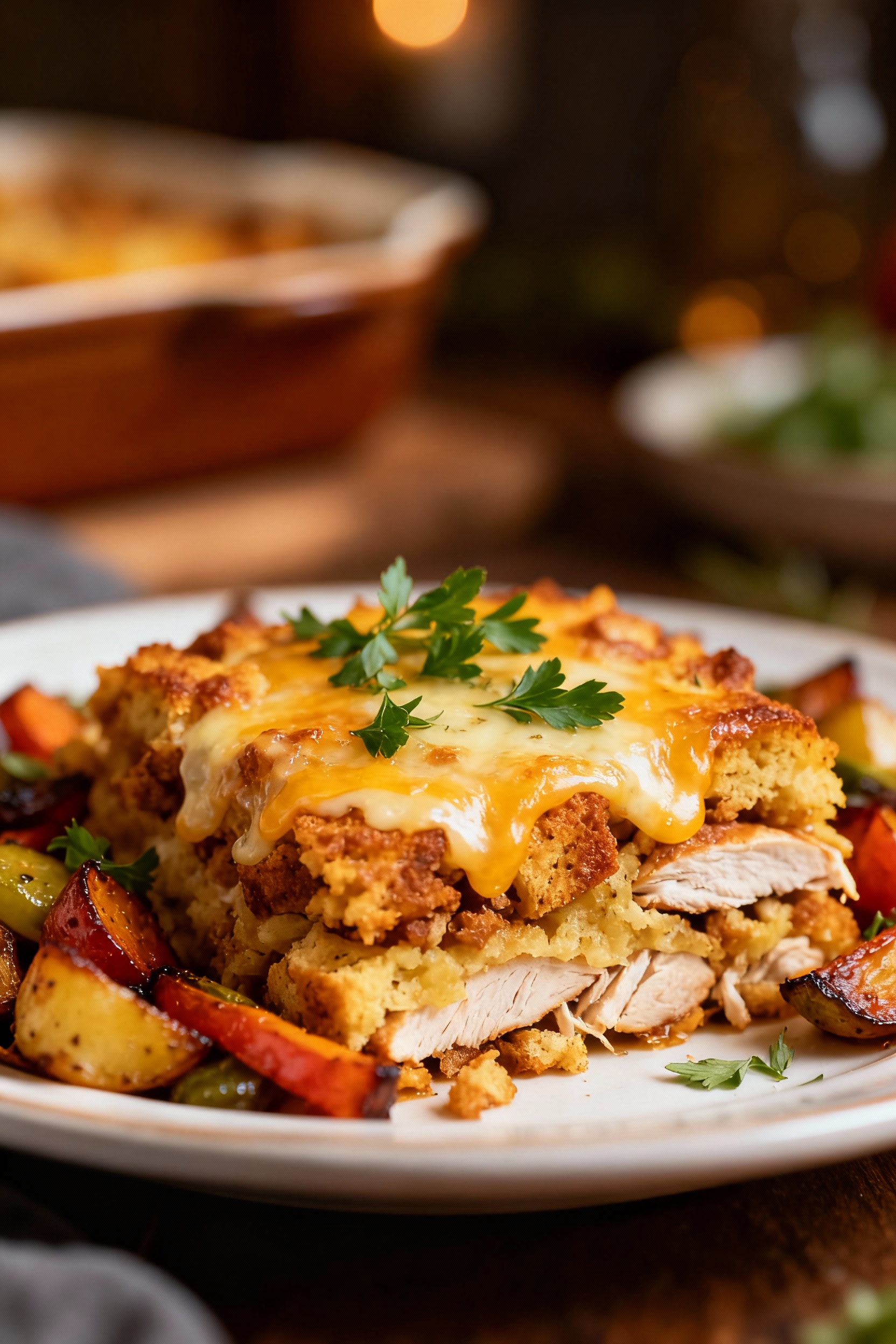 Final Stuffing Turkey Casserole dish ready to serve Stuffing Turkey Casserole final dish