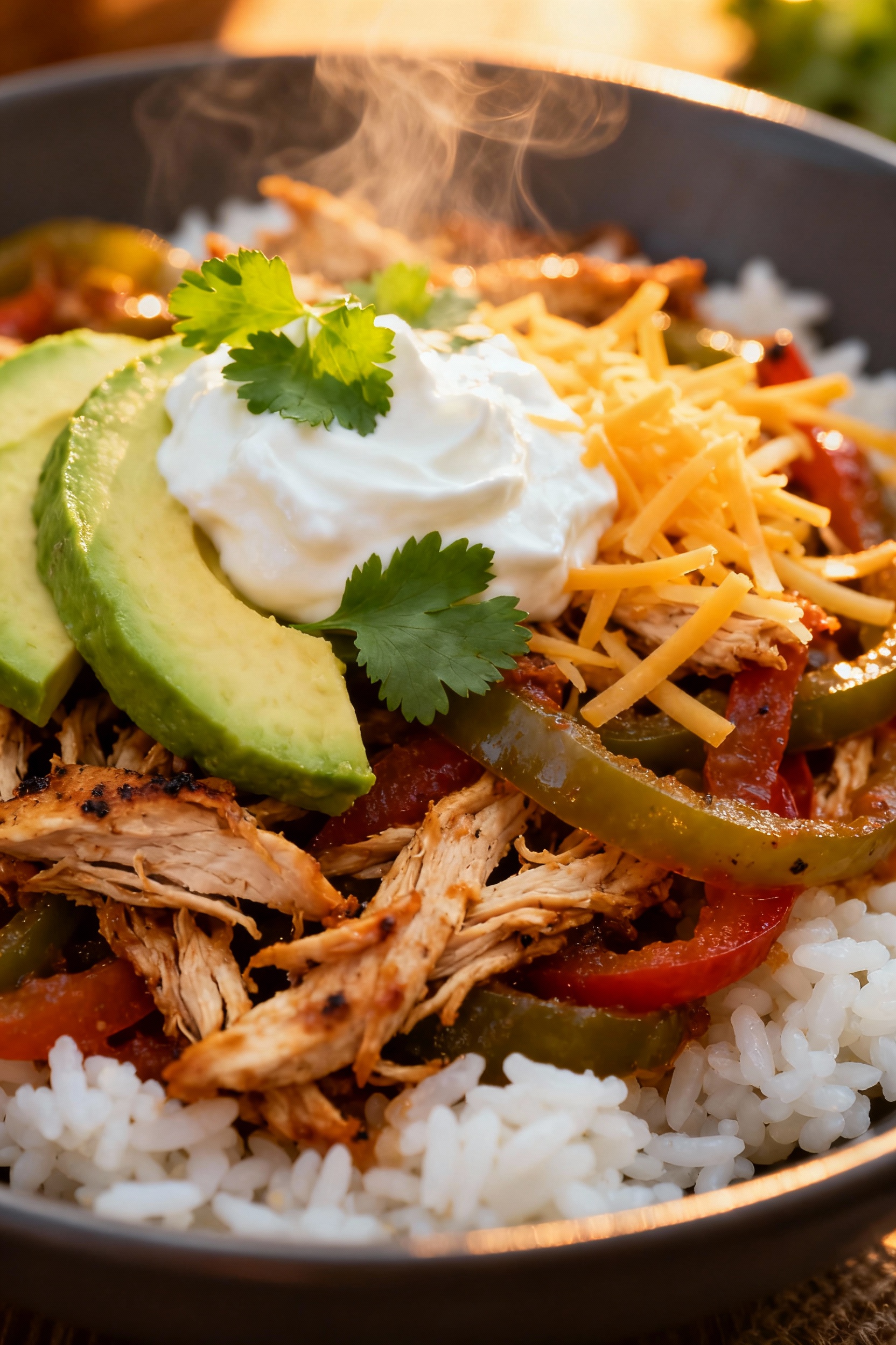 Crockpot Chicken Fajita Bowls - Serving