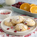 Cranberry orange crinkle cookies arranged as a feature dessert image.