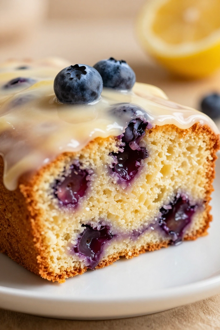Glazed Lemon Blueberry Loaf Cake - Serving