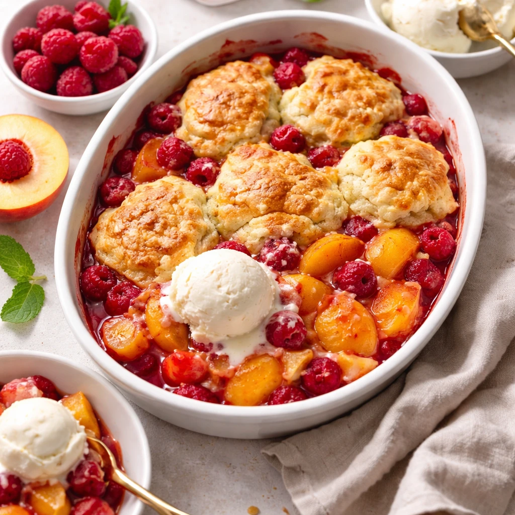 Easy Peach and Raspberry Cobbler – A Cozy, Crowd-Pleasing Dessert